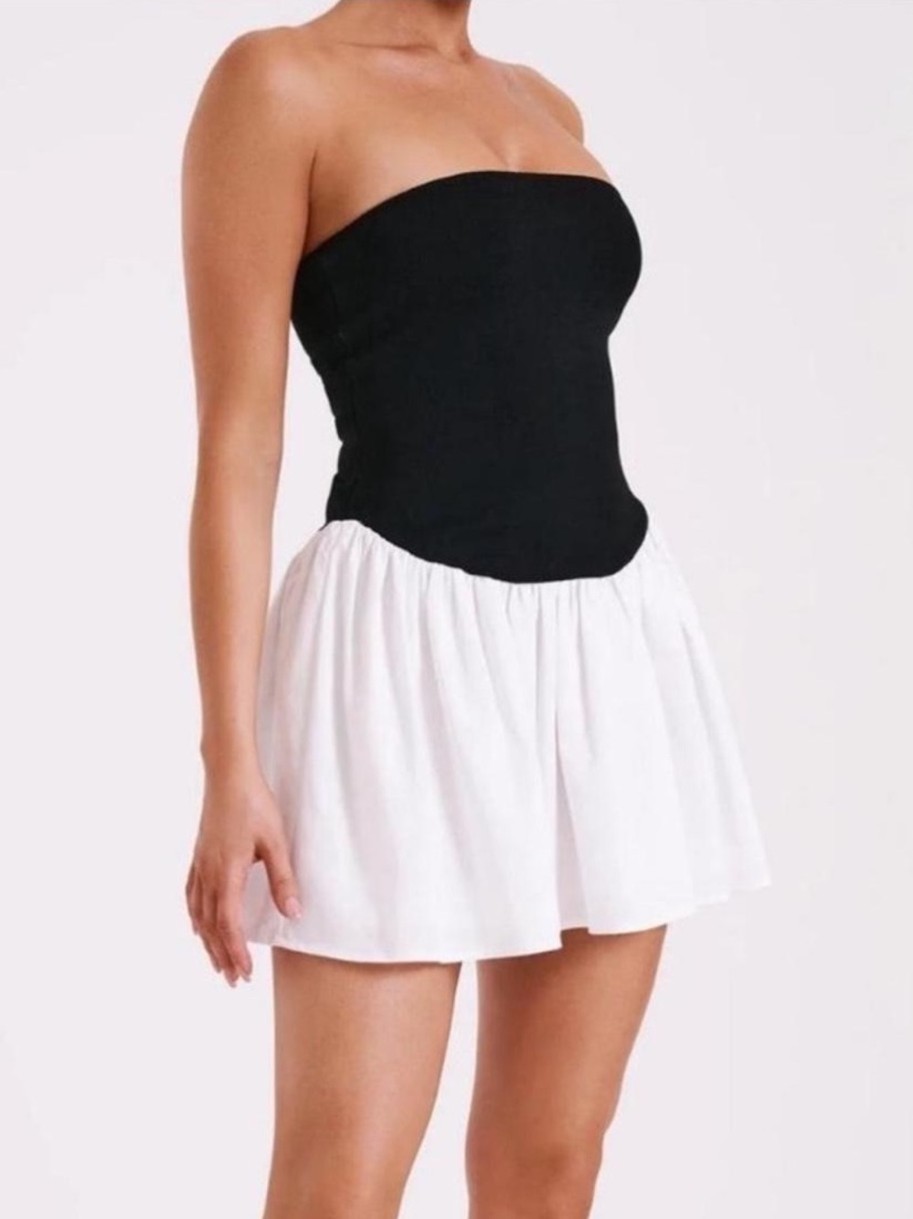 Meshki Hannah Knit and Linen Mini Dress Black/White Size S